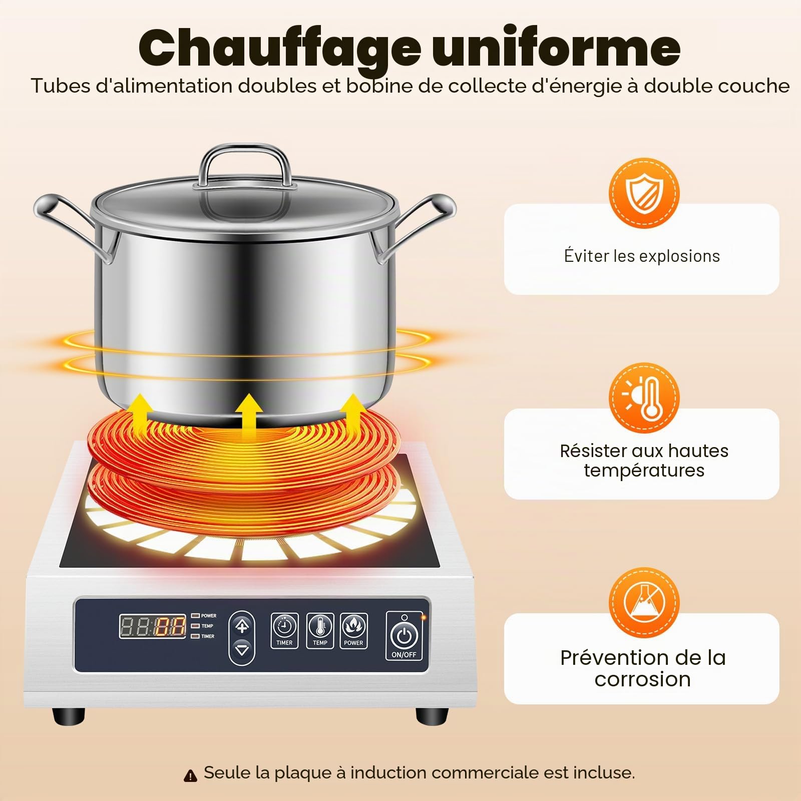 Induction Commerciale 3500w Acier Inoxydable Pour Casseroles à Fond Plat 4.72-11.81 Pouces De DiamèTre Convient à La Maison Restaurant HôTel