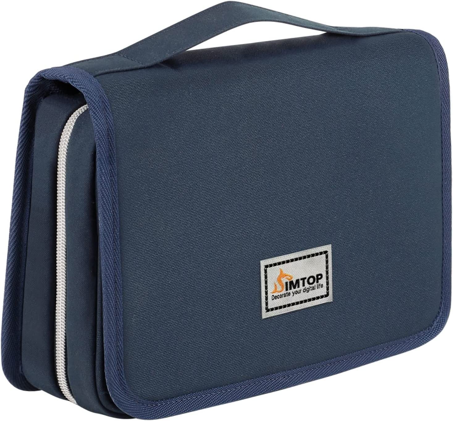 SIMTOP Borsa da toilette da appendere, borsa cosmetica da viaggio impermeabile,borsa per il trucco con 3 scomparti, pieghevole, dimensioni compatte per uomo, donna, bambino (blu)
