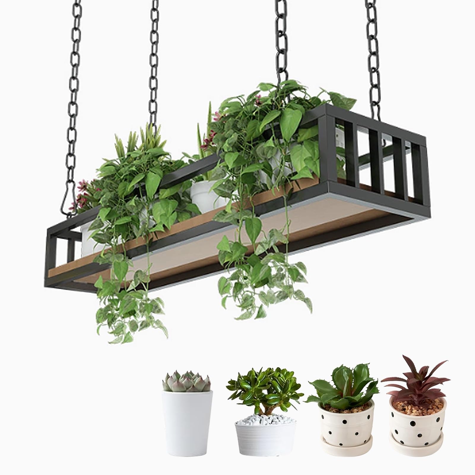 Support de pot de fleurs suspendu au plafond pour ranger sans encombrer le salon