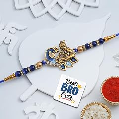 eCraftIndia Peacock Krishna Rakhi for Brother Bhaiya Bhai with Best Bro Ever Fridge Magnet | Roli Chawal Pack