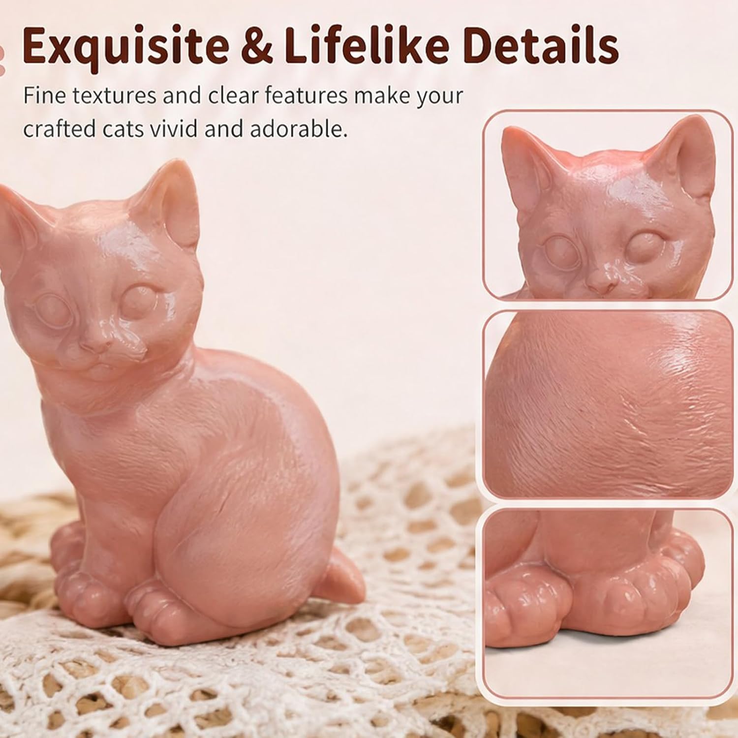 5 Pack Cat Silicone Candle Molds Silicone Resin Molds for DIY Cake Candy Wax Chocolate Soap Concrete Candle Molds Making Kit with Wick Holder Candle Wick