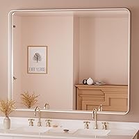 Vista 73 de TETOTE Espejo de marco negro de 16 x 24 pulgadas, espejo de tocador de baño para pared, moderno espejo rectangular de esquina redonda con marco