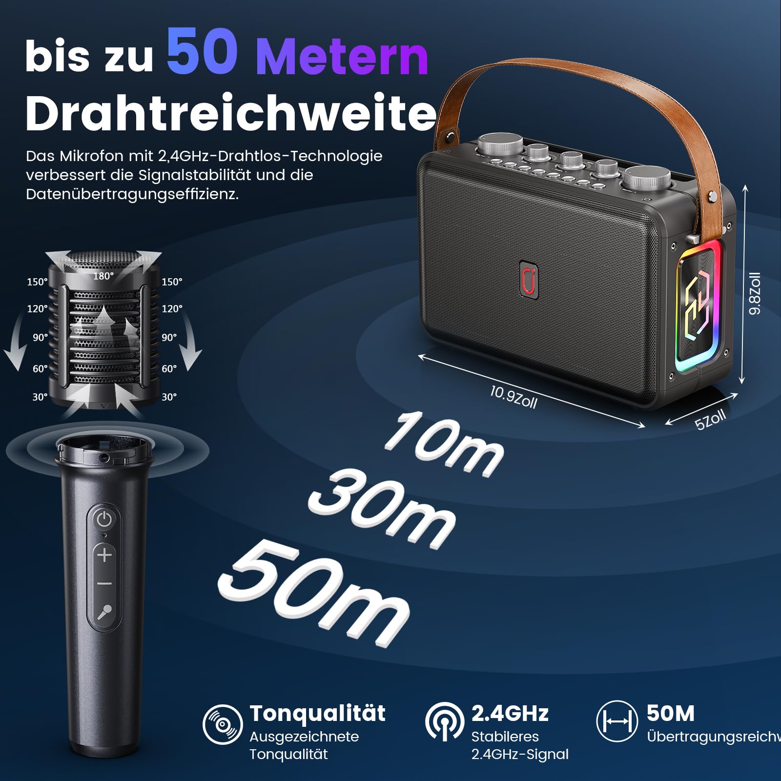 HWWR Karaoke Maschine mit 2 Karaoke Mikrofonen, Tragbare Bluetooth 5.3 Karaoke Maschine für Erwachsene Unterstützt TF-Karte/USB/AUX-Eingang, Aufnahmefunktion, Geeignet für Familientreffen
