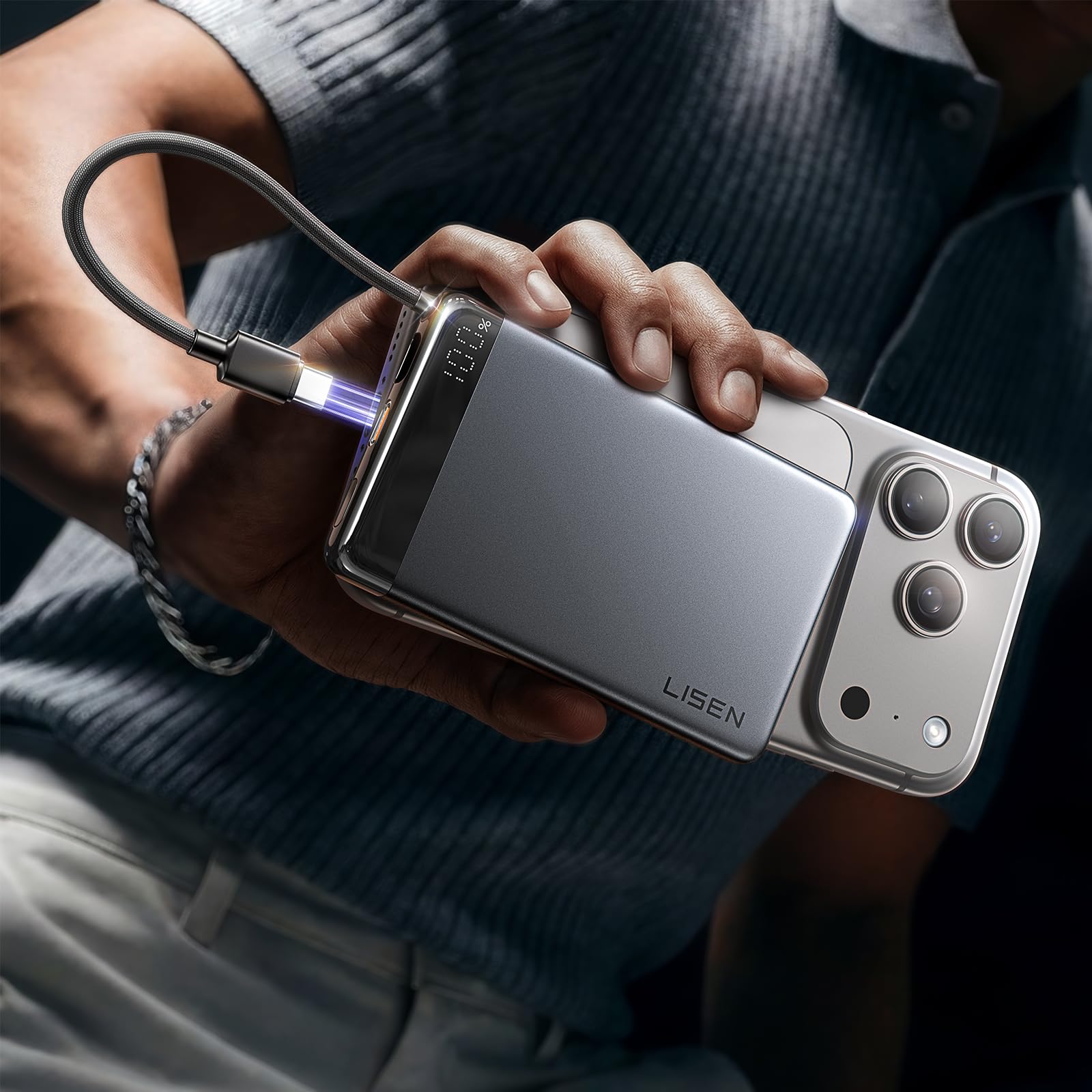 LISEN Portable Charger with Built in Cable USB-C, 10000mAh 22.5W iPhone Portable Charger Fast Charging Travel Power Bank CCC Certified, Portable Phone Charger Power Bank for iPhone 17 16 15 Galaxy S25