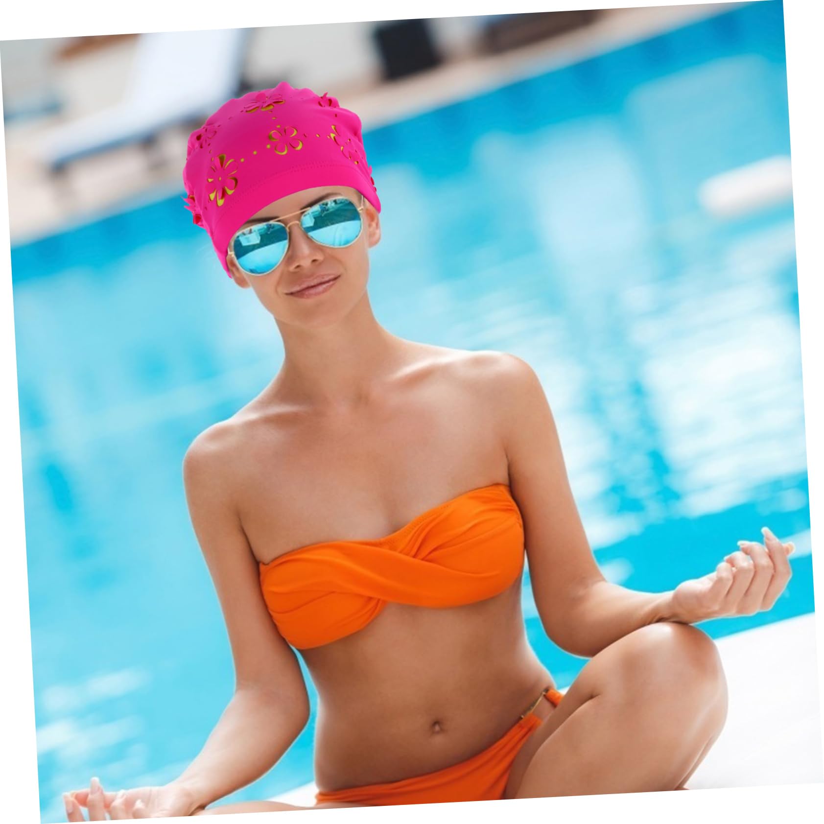 INOOMP 3piezas Gorro De Natación Creativo para Mujeres Protección De Oídos Material Ligero y Flexible para Adultos Piscina y Playa Diseño Floral