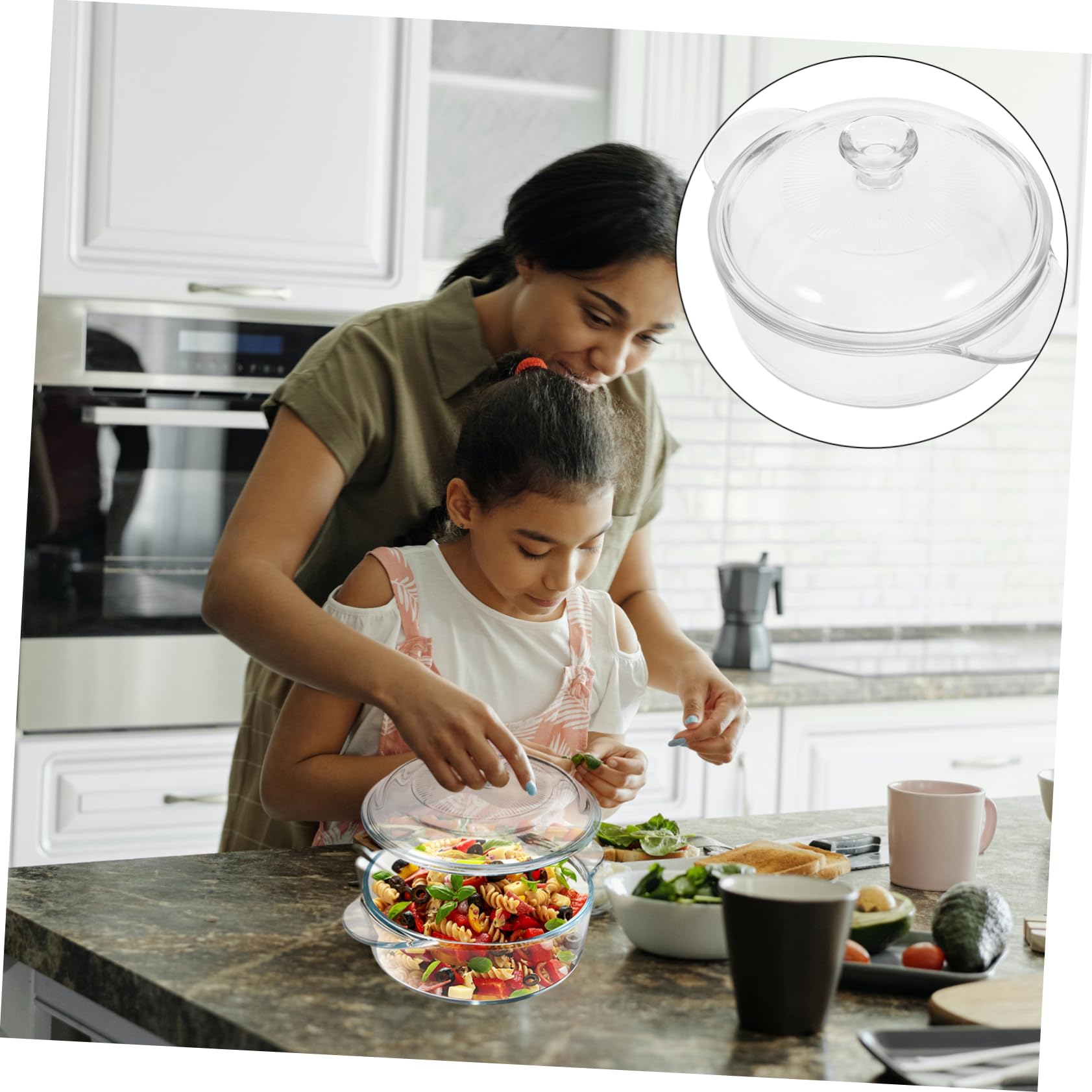 SECFOU Salatschüssel aus Glas mit Deckel Große Schüssel für Servieren und Aufbewahrung Glasschüssel für Küche und Party