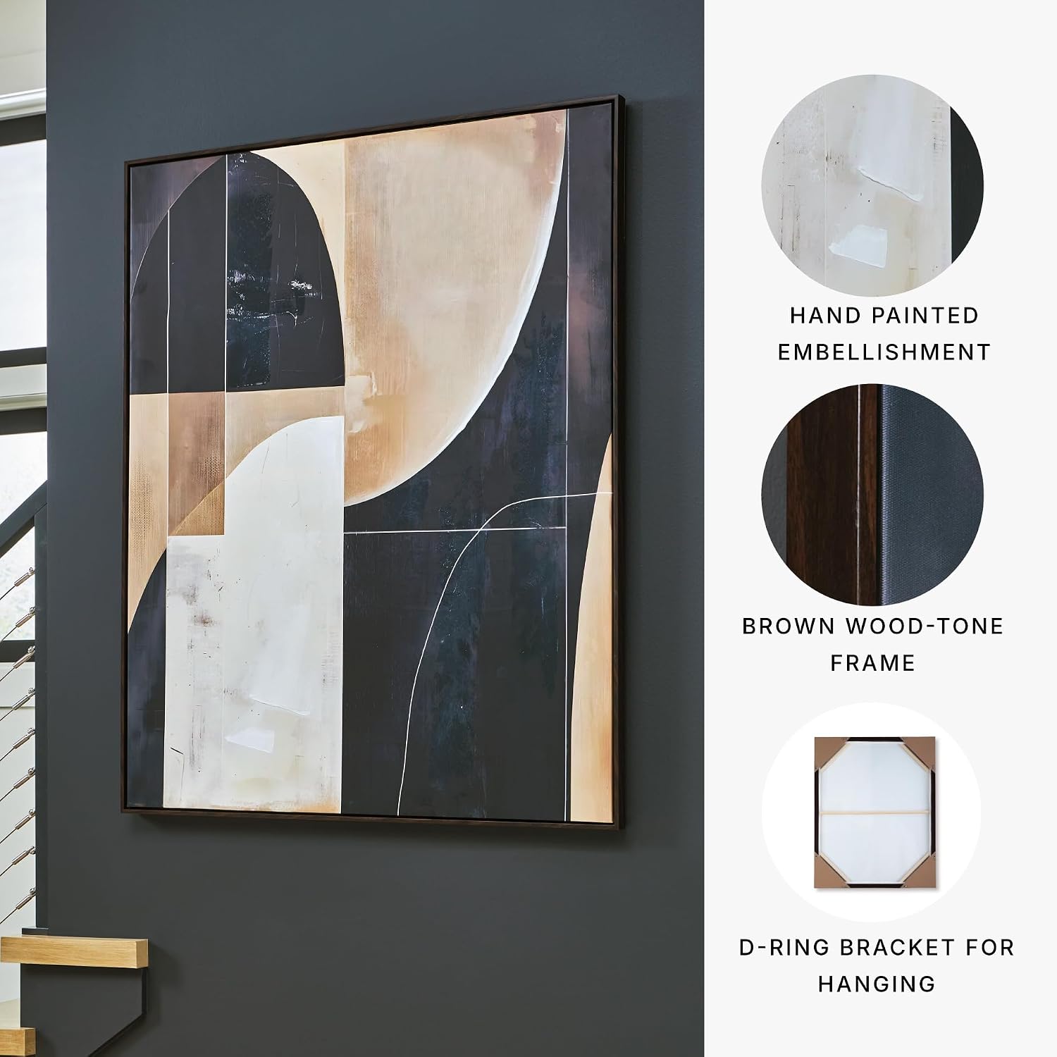 Signature Design by Ashley Neutral Modern 40x50 Framed Abstract Wall Art | Contemporary neutral wall art with hand-painted canvas details, Hangs 4 ways in living rooms and offices, Ewanford Series