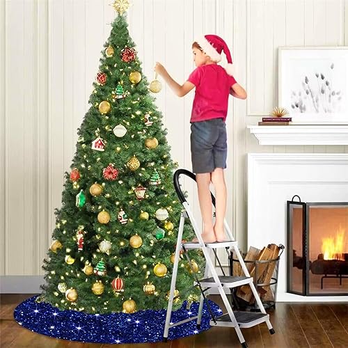 Miniatura 5 de Falda azul para árbol de Navidad de 46 pulgadas, falda de árbol de lentejuelas brillantes, falda de árbol de terciopelo azul, falda reversible para