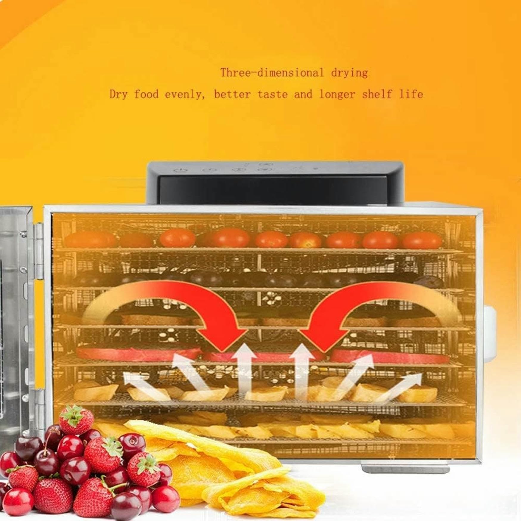 Essiccatore per Alimenti a 6 vassoi, essiccatore per Snack, Frutta, Verdura, Erbe aromatiche, Carne, Macchina in Acciaio Inossidabile