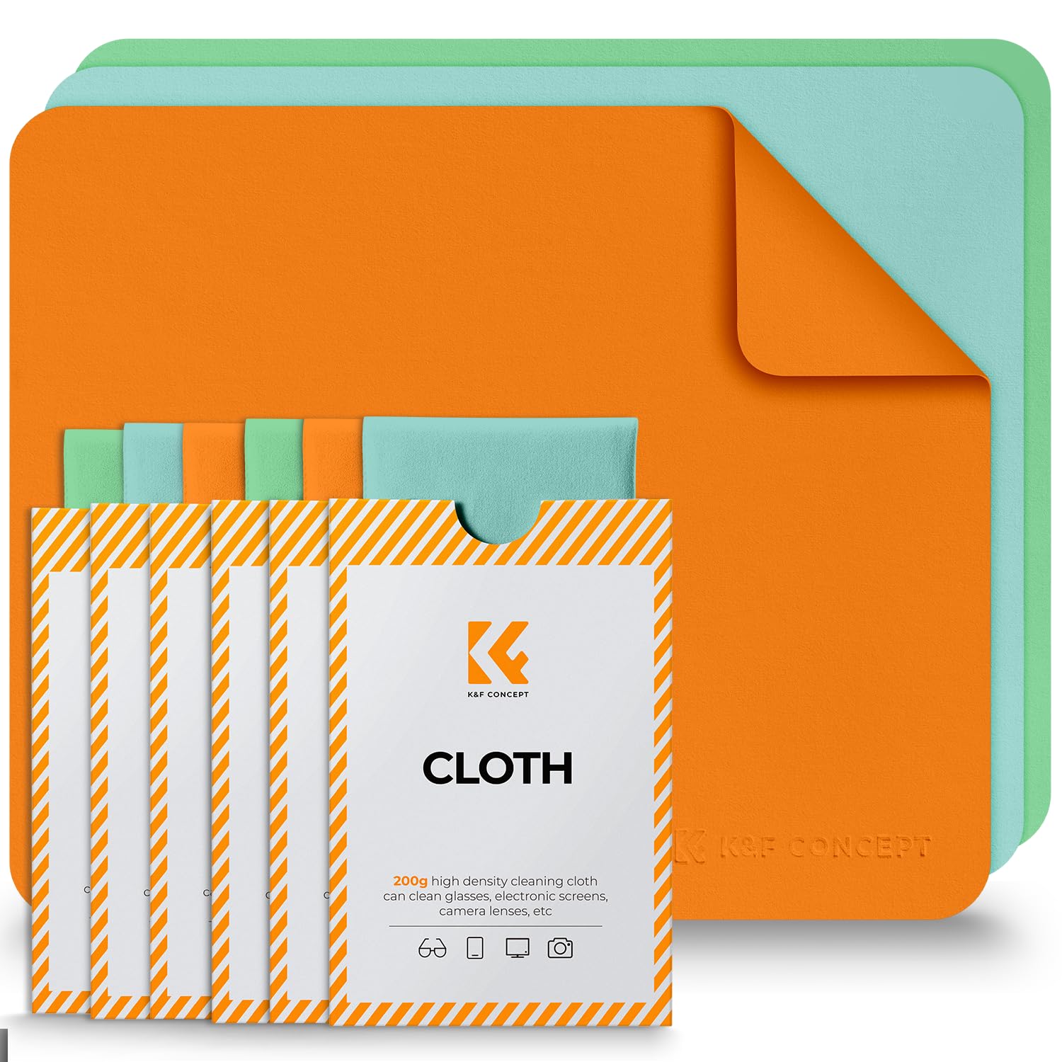 K&F CONCEPT Chiffons de Nettoyage en Microfibre, Chiffons Microfibre, Chiffon Lunettes de Vue Lunettes, Appareils Photo, Casques VR/AR, Tablettes, Lentilles et Écrans, 6 PCS, 15 x 18 cm