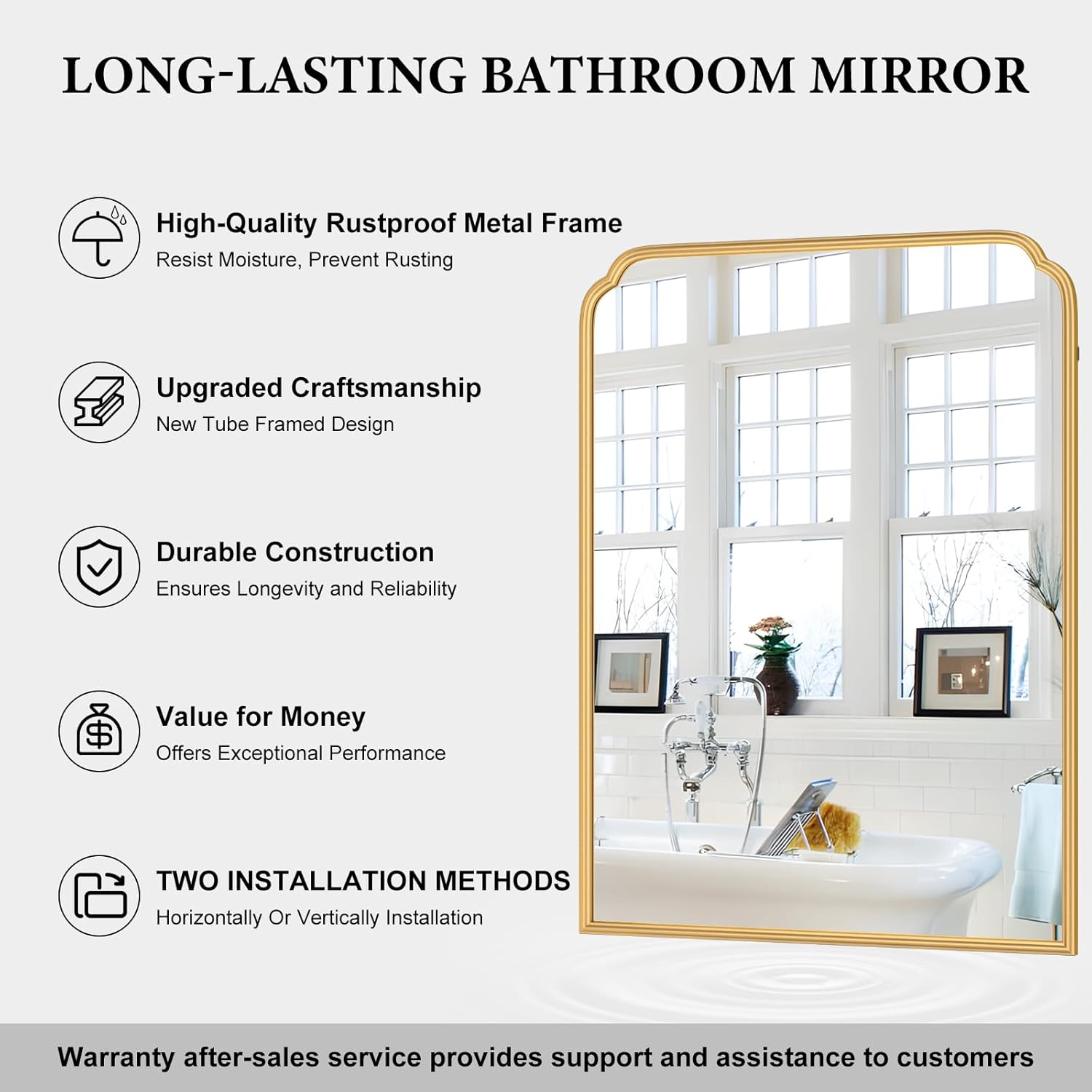 Ferytange 30X40 Inch Gold Bathroom Mirror for Vanity, Modern Rounded Corner Large Wall Mirror for Over Sink with Non-Rusting Iron Metal Framed (Tempered Glass)