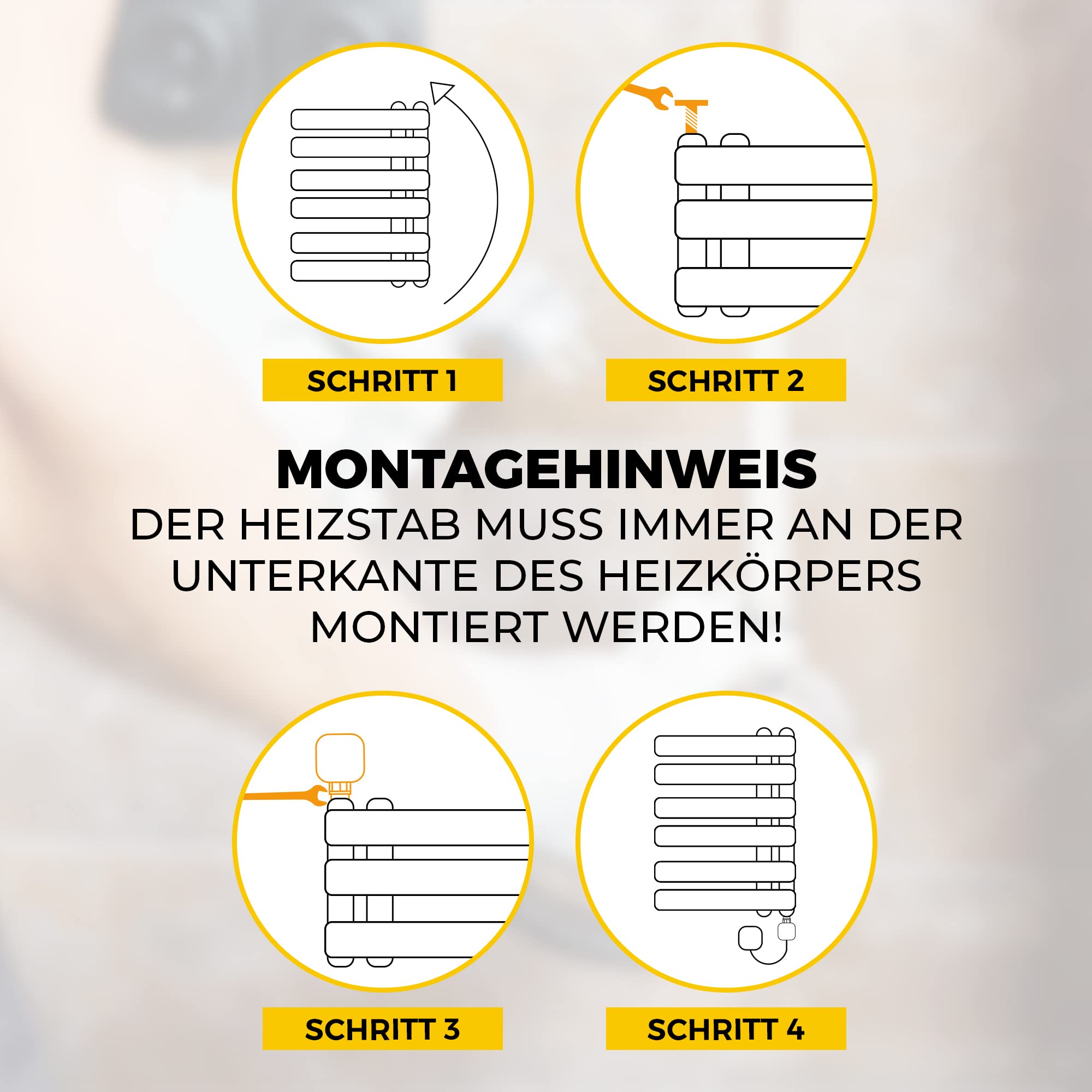 Heizstab für Badheizkörper weiß - 600 Watt Heizstab No. 3 mit Thermostat & Fernbedienung für Handtuchheizkörper