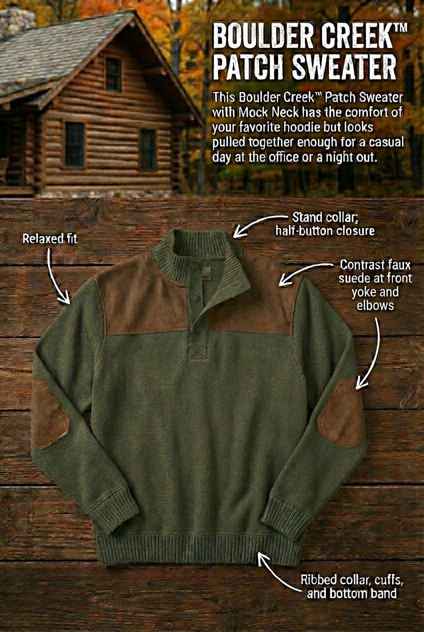 Boulder Creek by Kingsize Men's Big & Tall Patch Sweater with Mock Neck