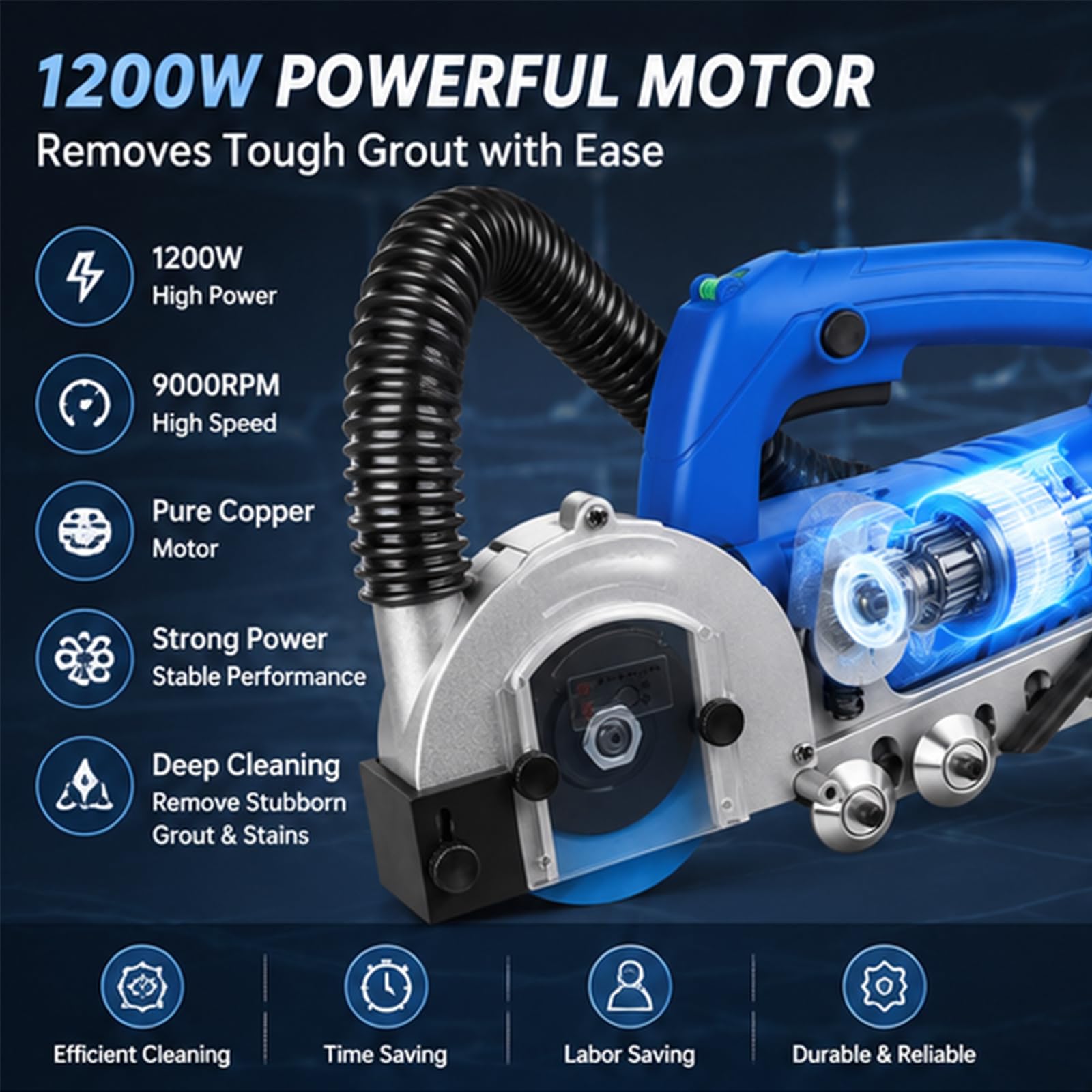 Rimuovi Fuga Elettrico Per Piastrelle Lama Diamantata 9000rpm | Raschietto potente per ristrutturazione bagno e cucina con aspirazione