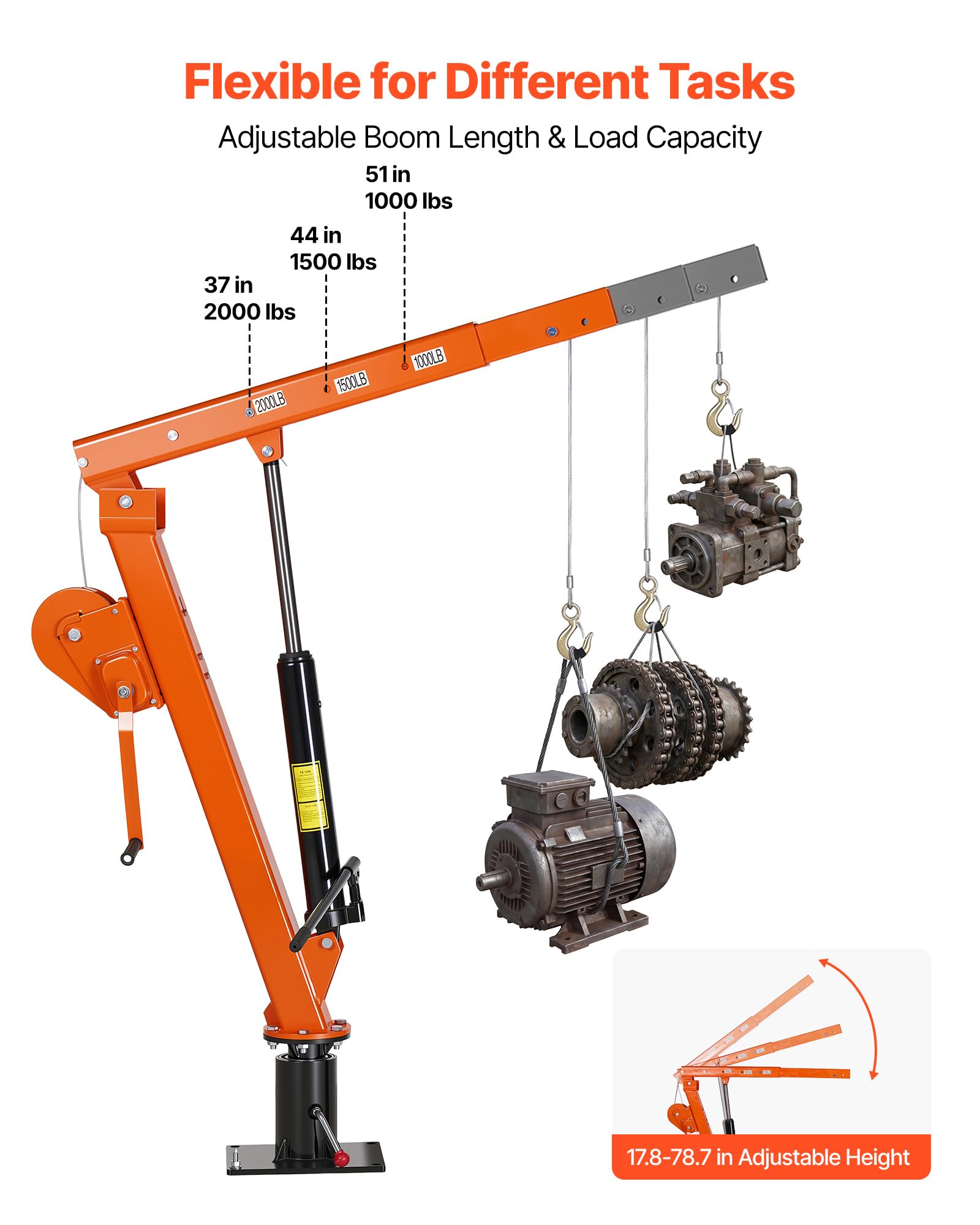 VEVOR Pickup Kran mit 907,2kg Tragkraft, Manueller Ladekran Inkl. Handwinde & 12t Hydraulikpumpe, Hebekran mit Teleskopausleger & 360° Drehkranz, Hebezeug aus Kohlenstoffstahl für Pick-up LKW Anhänger