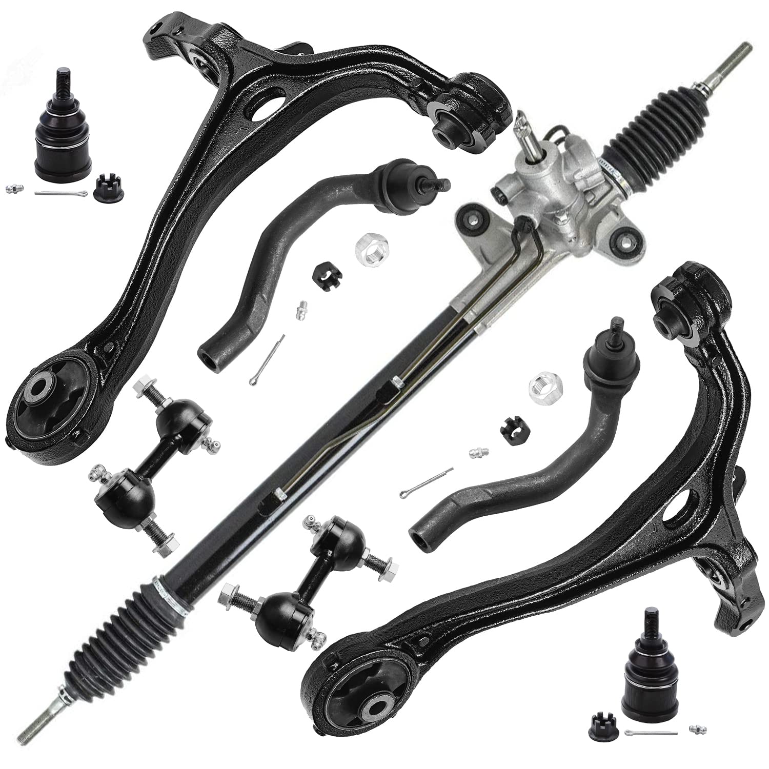 Detroit Axle - 9pc Front End Rack and Pinion Kit for 2004-2008 TSX Power