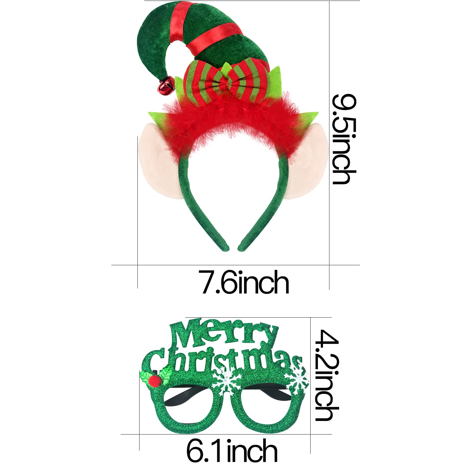 QLINLEAF Christmas Elf Hat Headbands Glasses Frame Creative Funny Eyewear Children's Christmas Elf Headband for Xmas Holiday Party