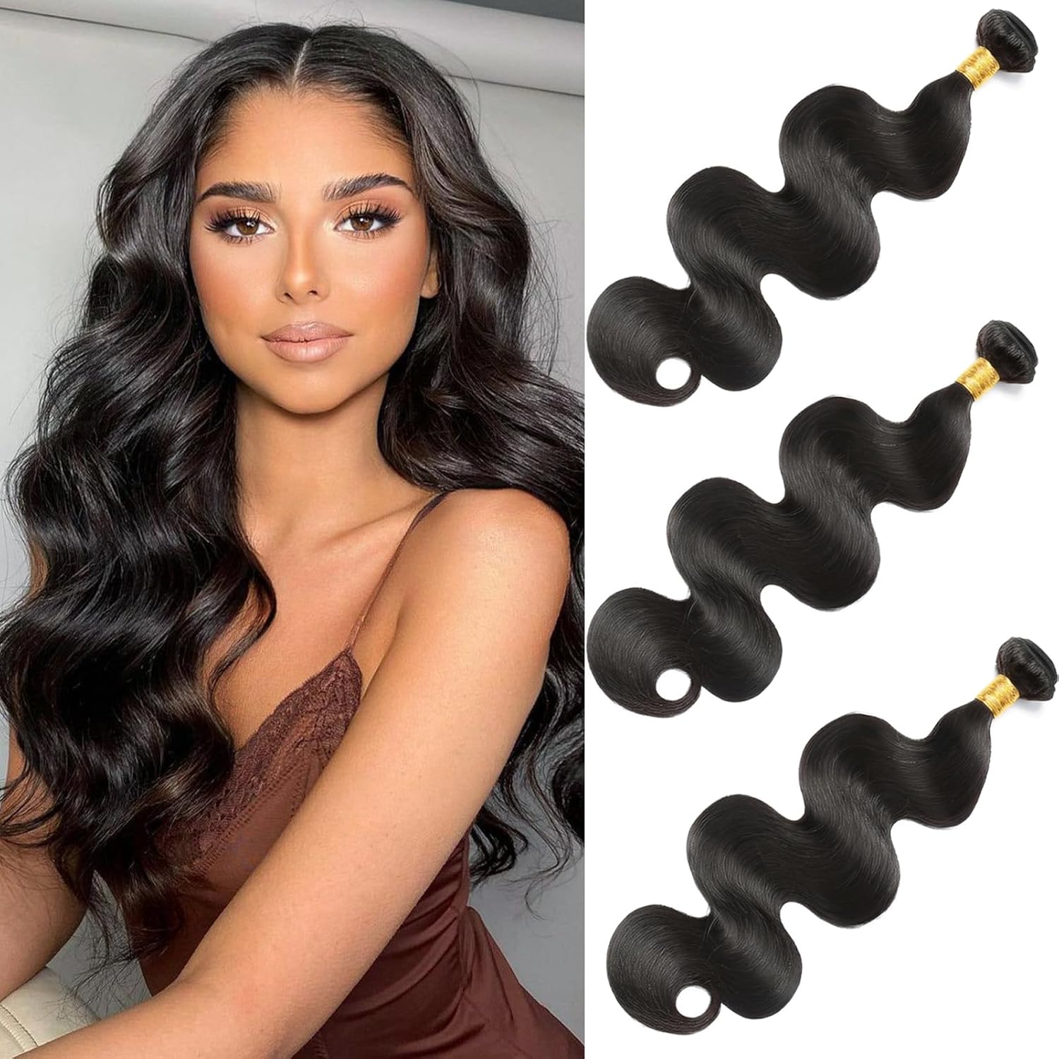 18 20 22 Inch Body Wave Bundles Brown Highlight Bundles Human Hair Brazilian Virgin Hair Weave 3Bundles Hair Deal（Brown and Light Brown #P4/30）
