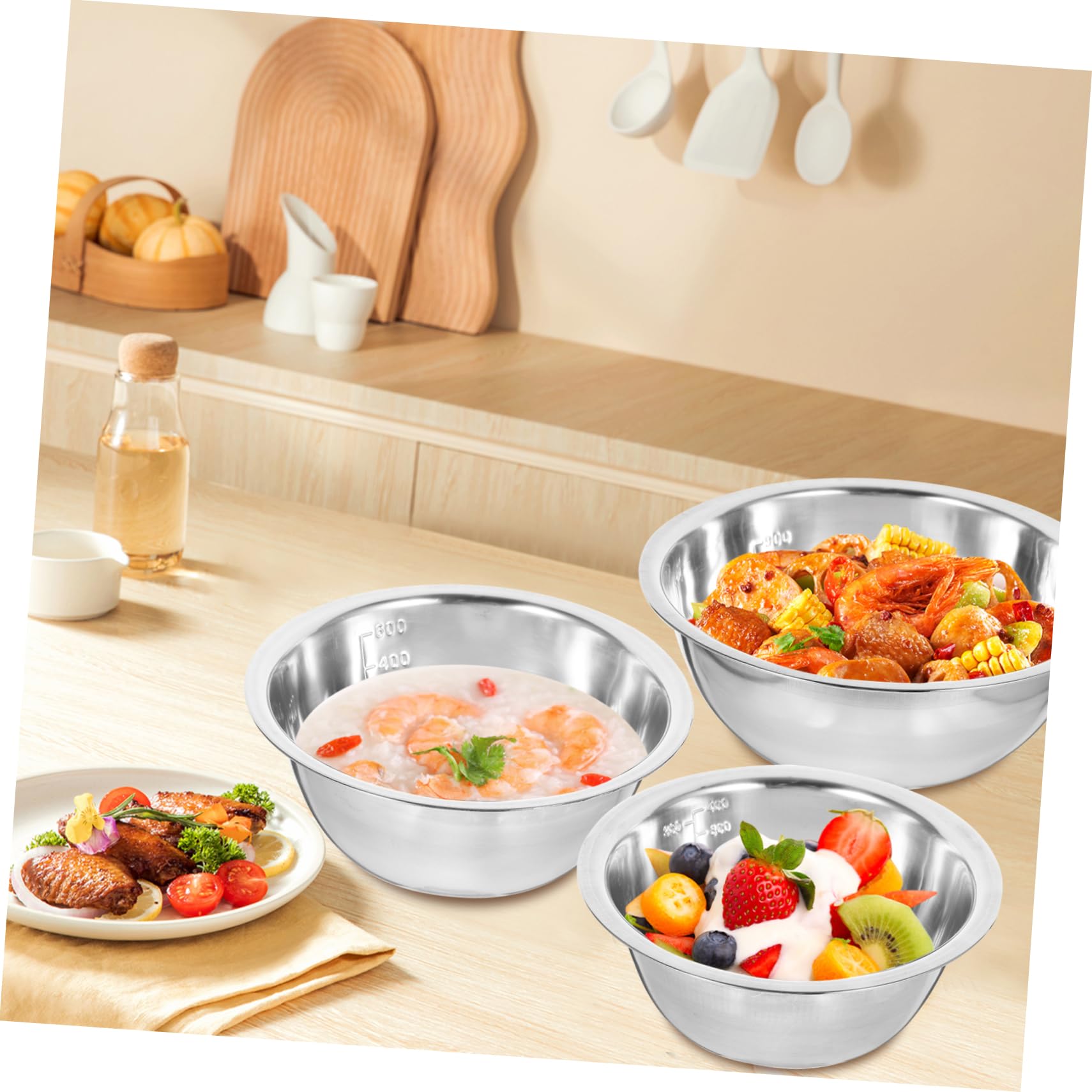 Amosfun Set 5 Ciotole in Acciaio Inossidabile per Cucina, Colore, Profonde e Facili da Pulire, per Mescolare Insalata e Salse