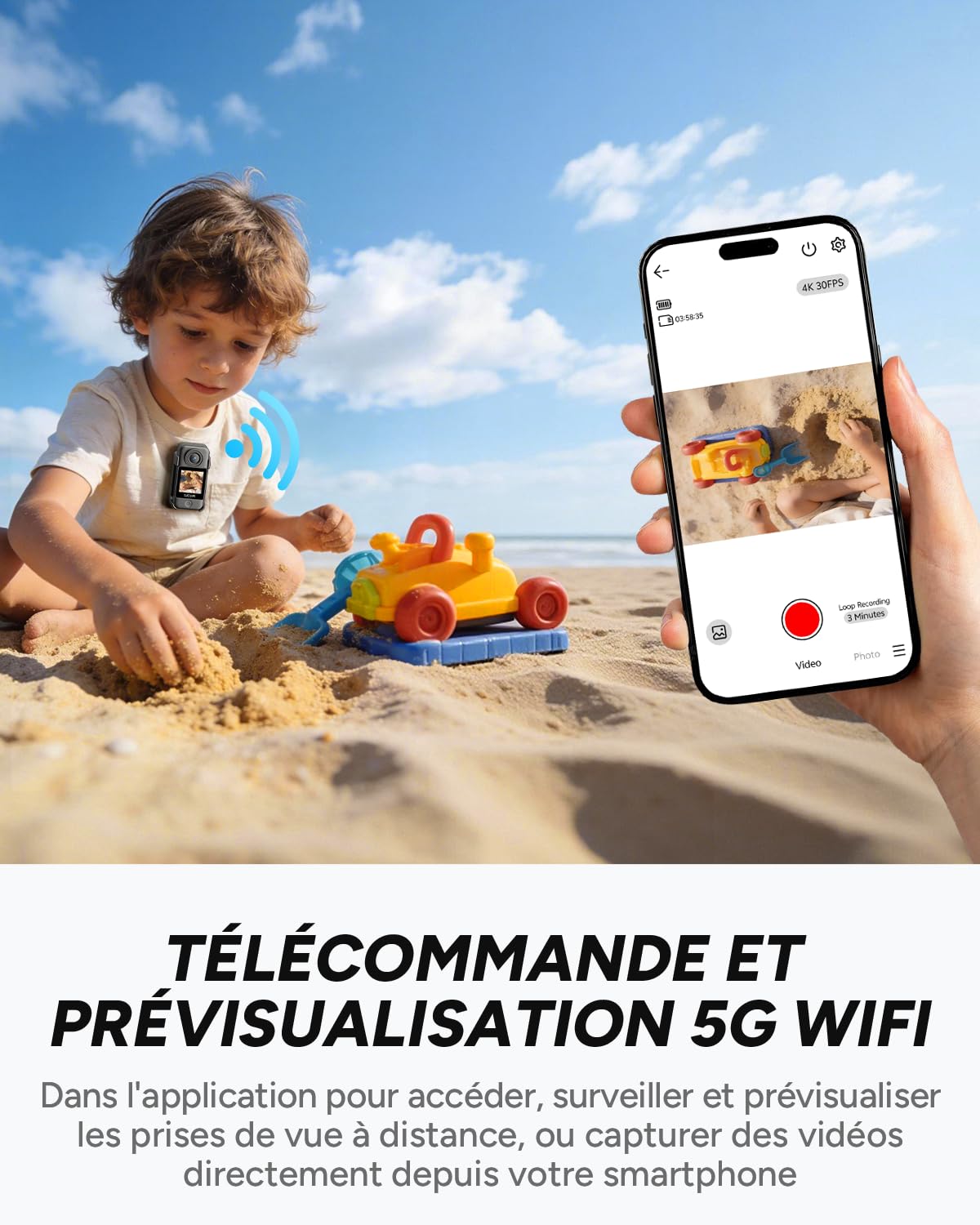 SJCAM C400 Pocket Bundle POV(sans Carte),Camera Vlog 4K,Caméra Sport Écran Tactile,Enregistrement 172 Minutes,Stabilisation 6 Axes,Étanche,idéale pour Vlog,Voyages et promenades,Noir - 3
