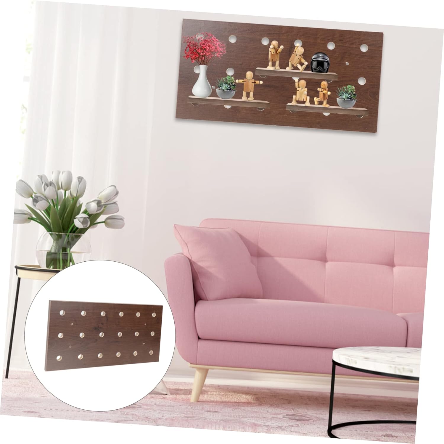 1set Wooden Pegboard Wall Organizer Punch Design Lightweight Sturdy Storage Rack for Home Installation Style Practical