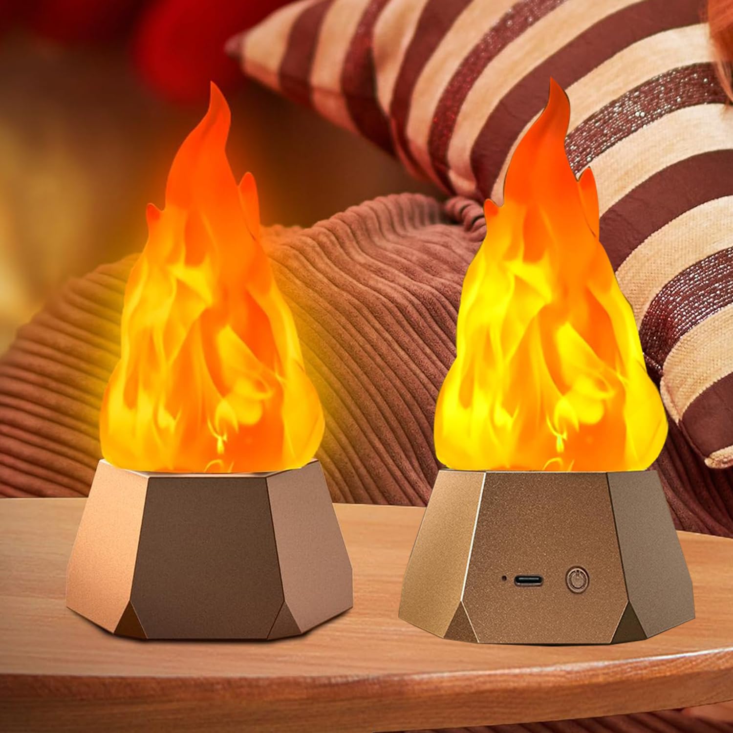 DS&DV 2 Packs Flame Lamp,1200mAh USB Rechargeable 3-Mode Fake Fire LED Lights for Camping,Bar,Landscape Courtyard Décor (Table Flame Lighting)