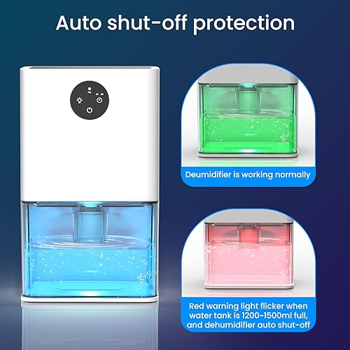 Miniatura 6 de Deshumidificador, deshumidificadores pequeños de 50 onzas para habitación del hogar, silencioso con apagado automático, deshumidificadores para