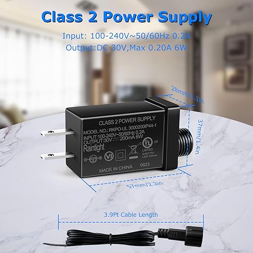 Miniatura 4 de Fuente de alimentación de 30 V, 6 W, 0.2 A, clase 2, transformador de bajo voltaje de CA a CC, adaptador de corriente inflable IP44 para tiras de