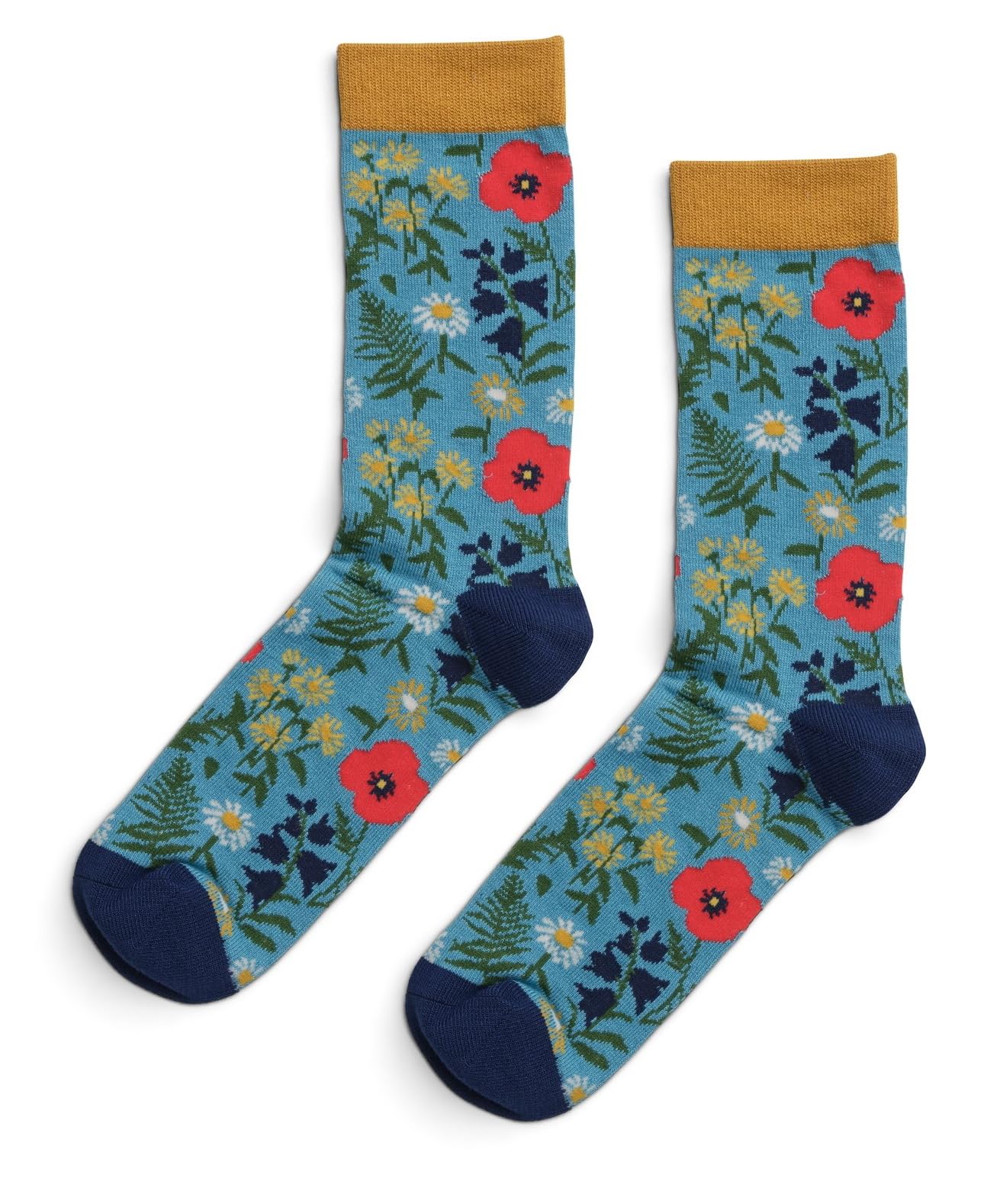 Lilyrosa Women's Blue Quintessential Red Poppy Flower Socks 4-7