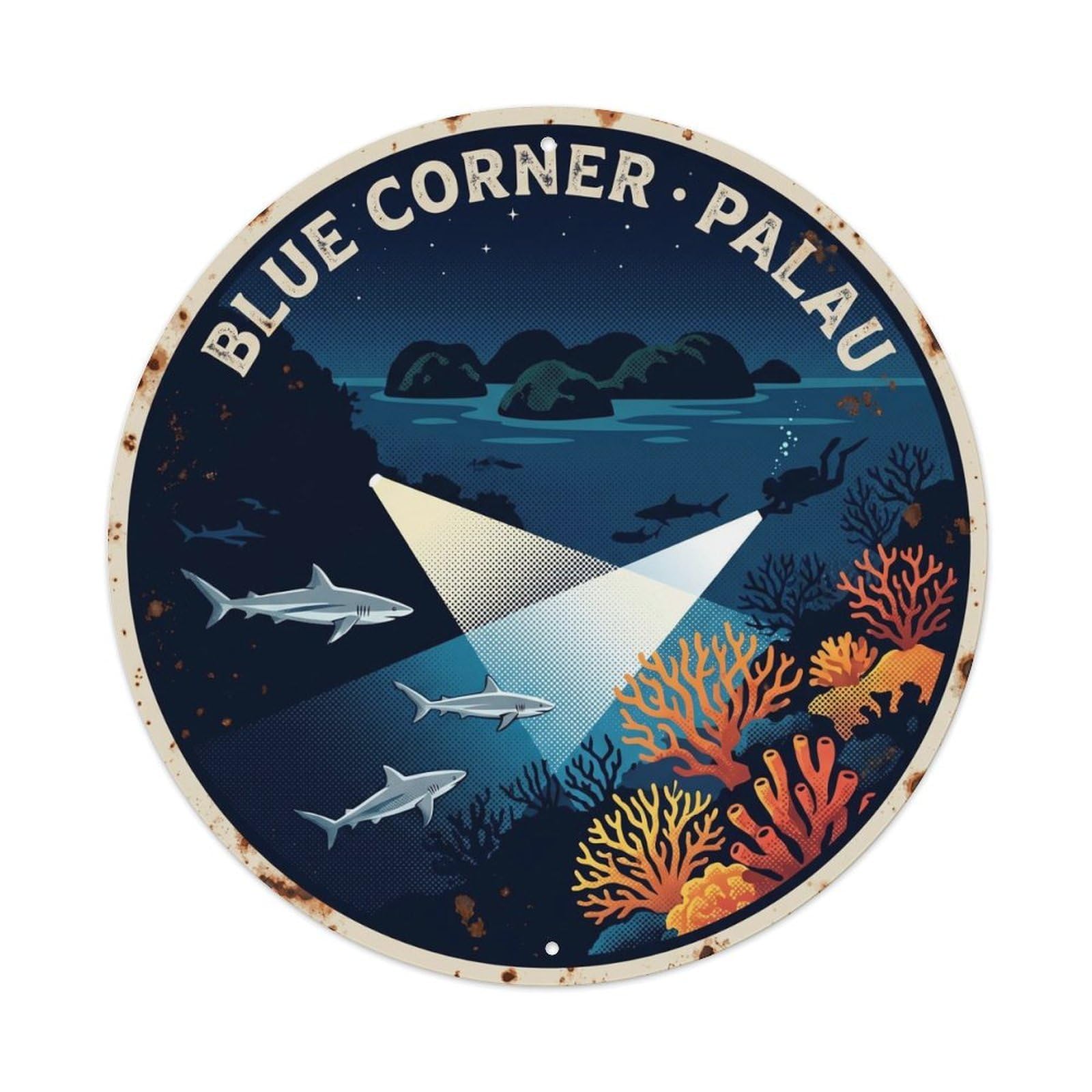 Olyhtr 8X8inch Classic Style Dive Palau Blue Corner Night Retro Reef Diving Metal Tin Sign