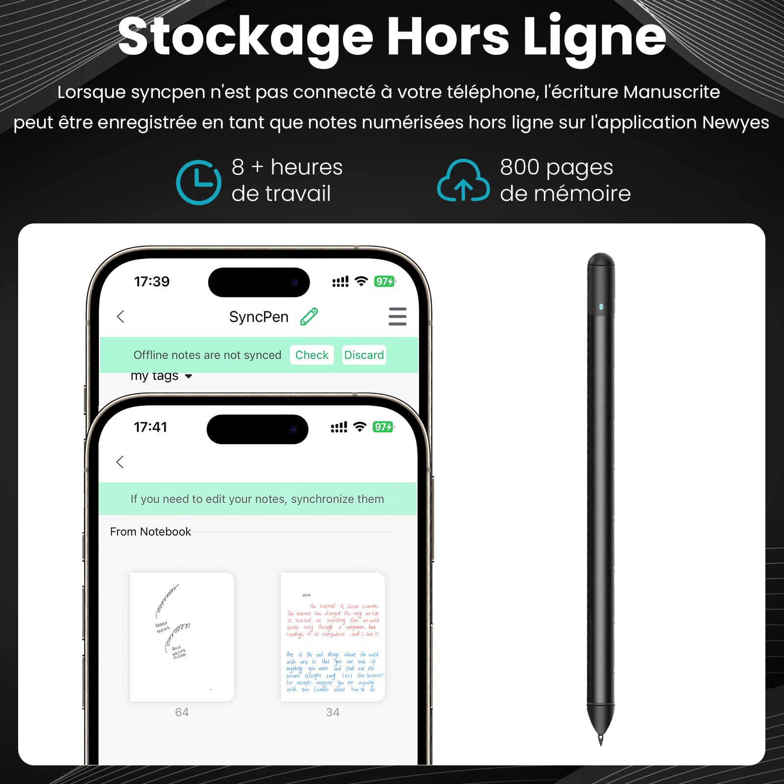 NEWYES SyncPen 3.0 Smart Pen - Synchronisez notes écran papier, compatible iOS Android