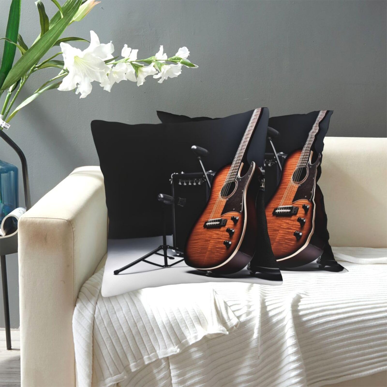 FekiLoot Decorative Throw Pillow Covers Modern Farmhouse Pillowcase Double Sided Cozy Cushion Cover for Sofa Couch Bed 20"X20" Musical Instrument Guitar