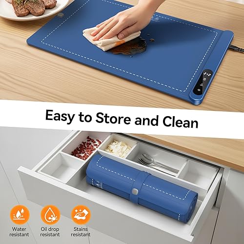 Miniatura 6 de Tapete de calentamiento mejorado 2025 para alimentos, bandeja de calentamiento eléctrica con 6 ajustes de temperatura, calefacción de grafeno de