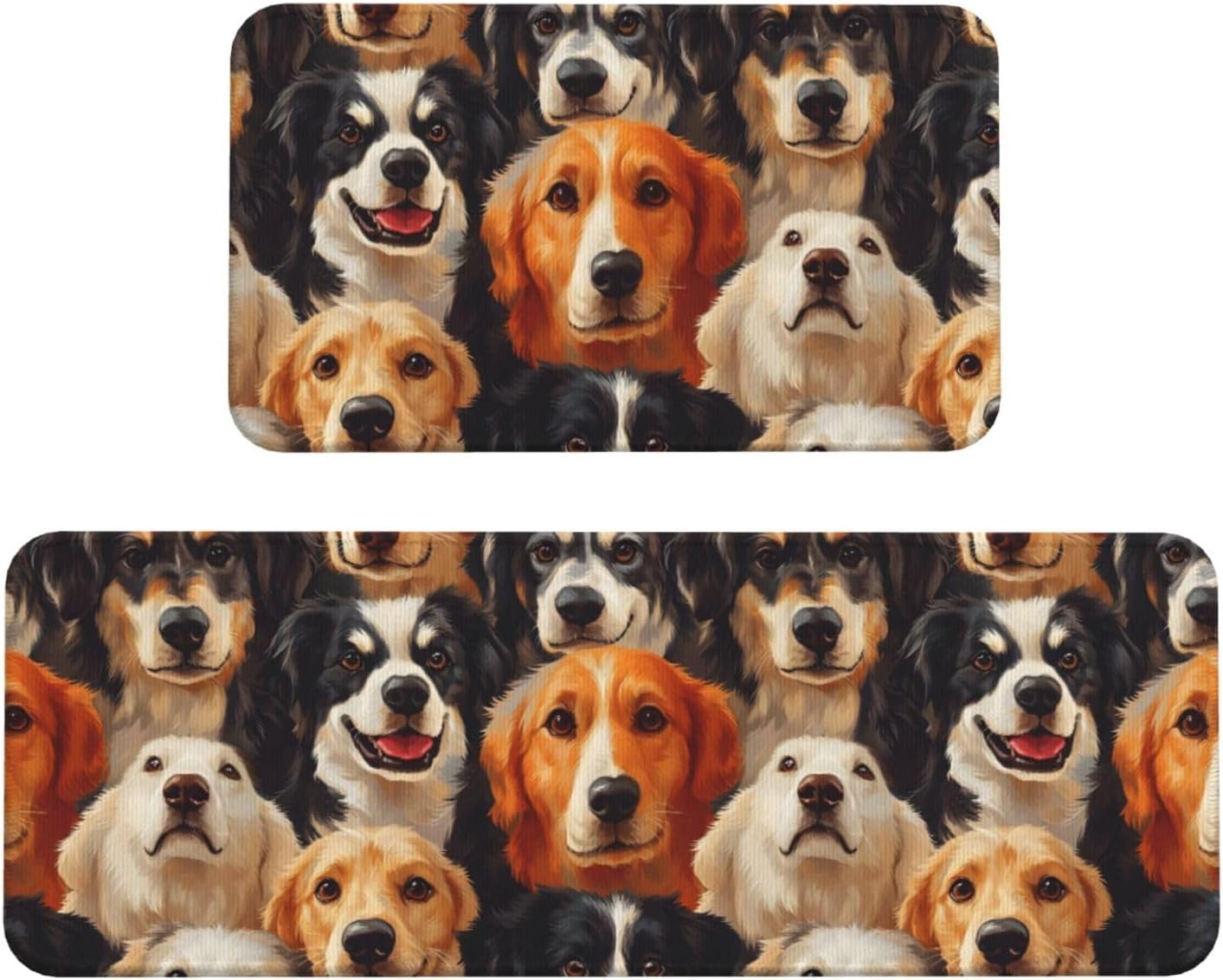 Cute Dog Print Kitchen Rugs Sets of 2 Non Slip Washable, Anti Fatigue Kitchen Mats for Floor, Home Decor