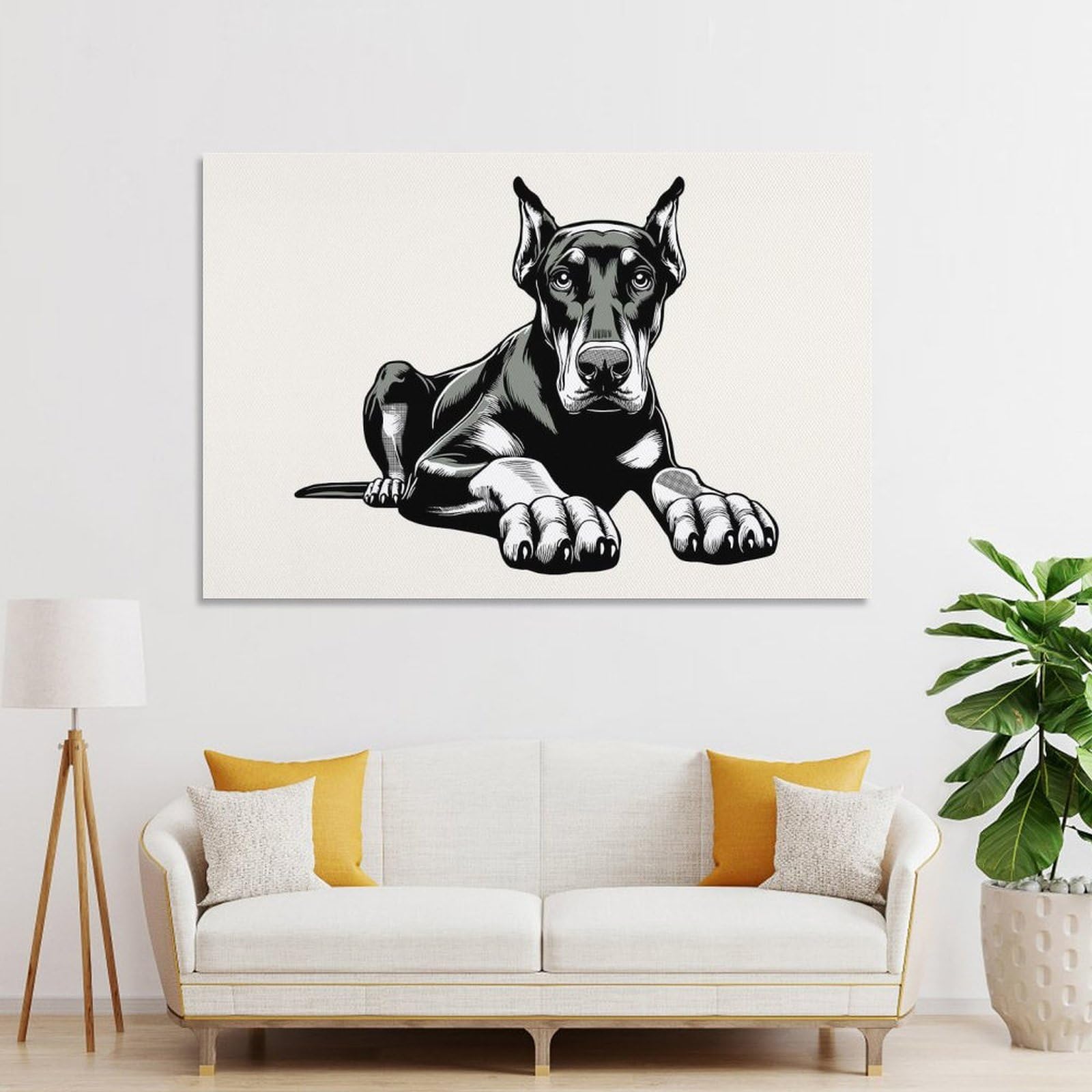 Junmoney Doberman Pinscher Wall Art Print, 24x36inch(60x90cm), for Living Room, Bedroom, Office Or Hallway, Canvas Wall Art That Fits Changing Layouts