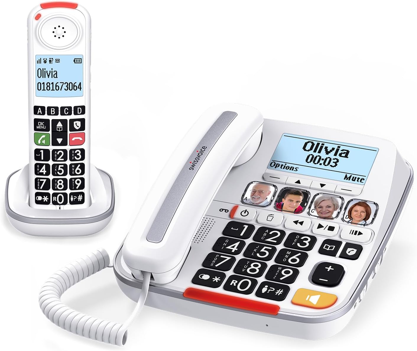 – SWISSVOICE - Xtra 3355 Combo - DECT - Corded Telephone Cordless Handset - Large Keys Answering Machine - Audio Boost - Loud Ringtones - Hearing Aid Compatible - Call Block - White