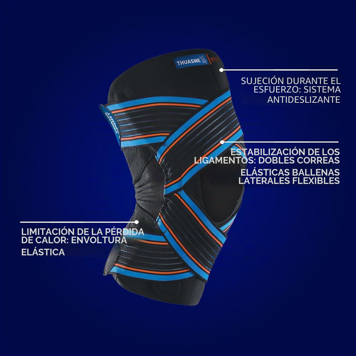 THUASNE Sport - Rodillera Strapping Abierta - Rodilla Inestable o Dolorosa - Limitación de Pérdida de Calor - Índice de Sujeción 3/3 - Dispositivo Médico CE - Talla L