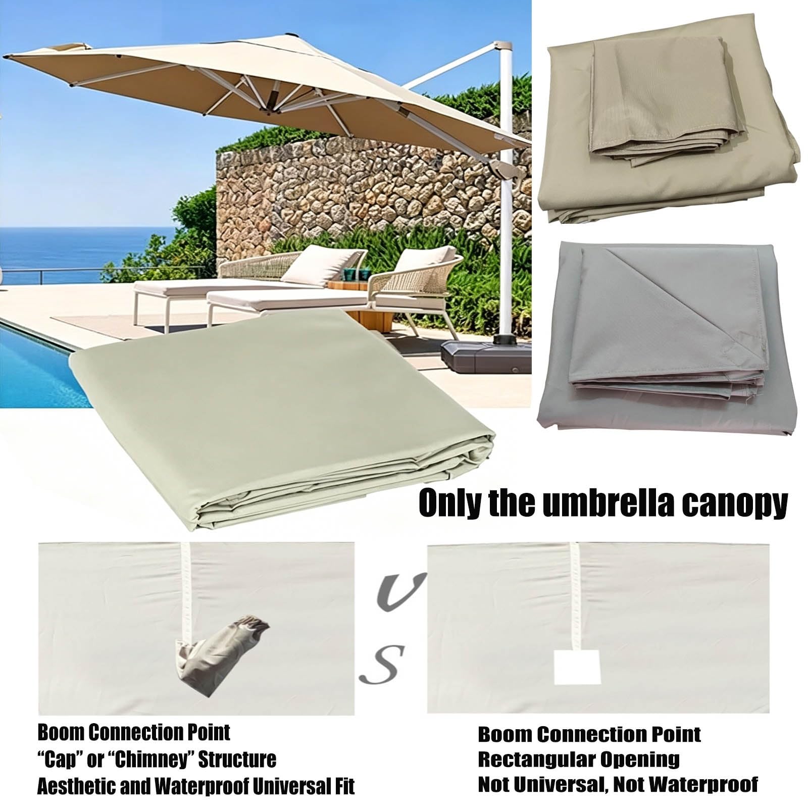 Toldo De Recambio Sombrilla 8 Brazos 3.0m 3.5m Recambio De Tela Para Sombrilla Excentrica Toldo De Repuesto Para Sombrilla Patio Impermeable Protección UV Para Jardín Playa(Beige,3m(10ft))