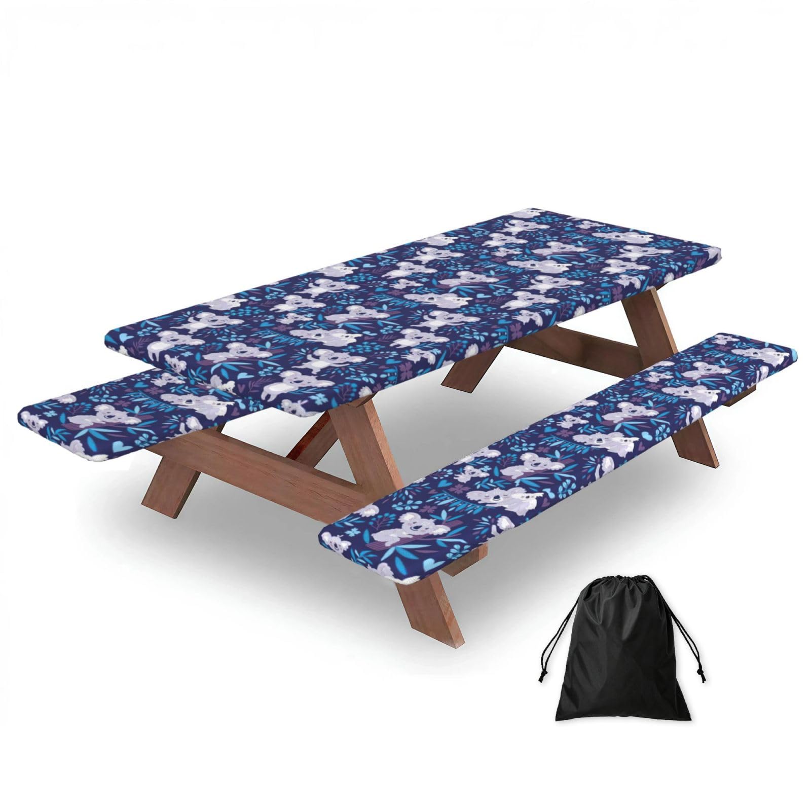 Zyjhyy Black Lovely Koala Print Party Table Covers With Bench Covers Set Of 3 Picnic Table Cloth Wipe Clean For Garden Camping