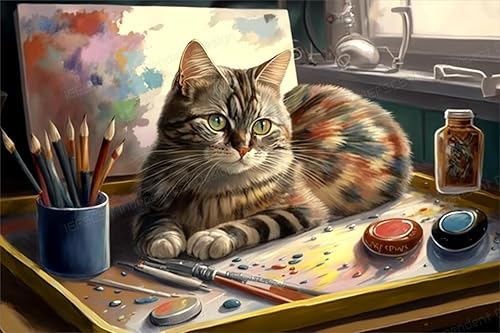 Rompecabezas de 1000 piezas para adultos y gatos en el estudio, madera segura, impresión de alta definición, hermosos dibujos, pasa las vacaciones