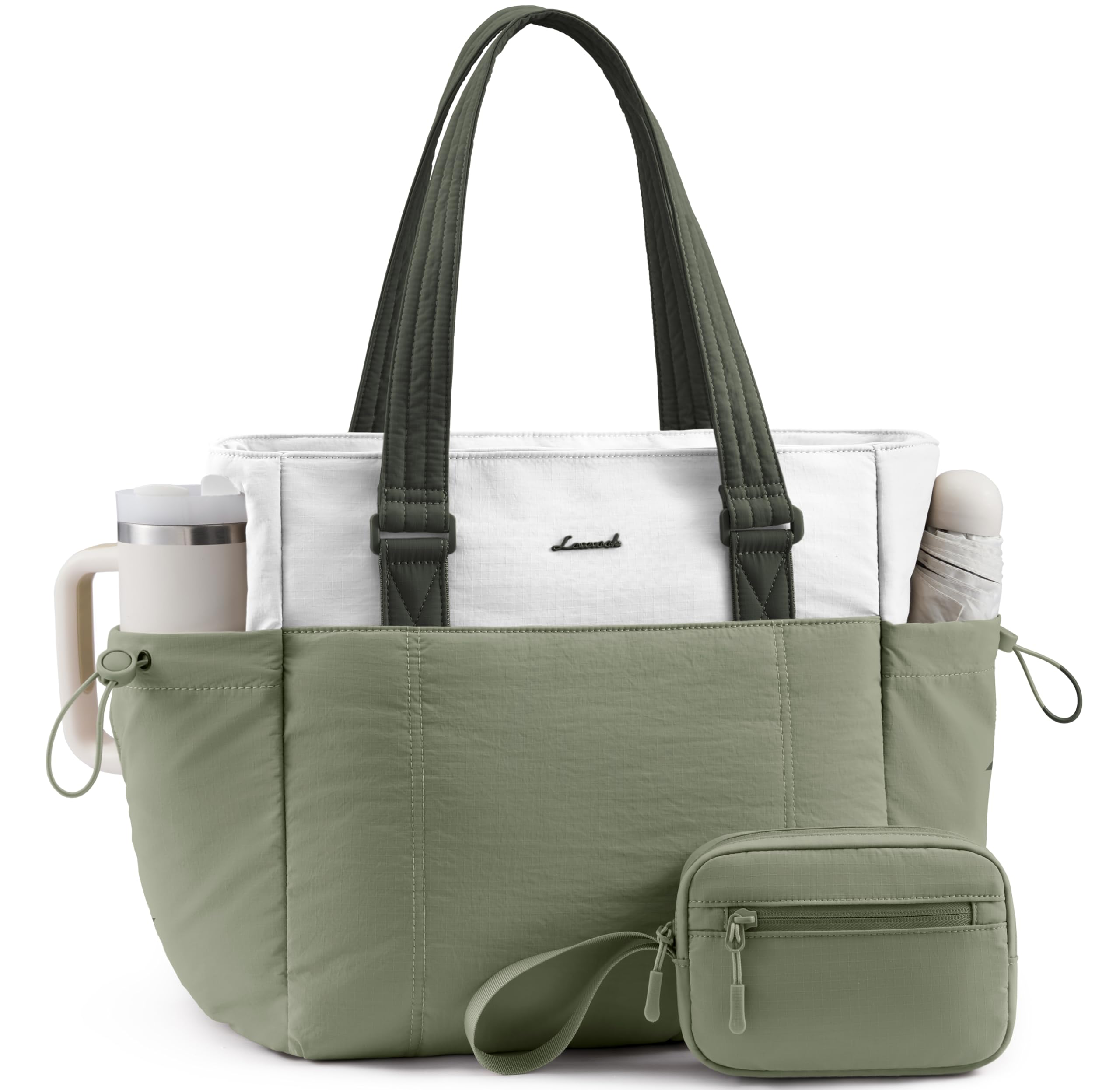 LOVEVOOK Tote Bag for Women Puffy Work Tote with Large Cup Holder Quilted Laptop Bag Travel Tote Shoulder