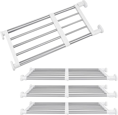 4 piezas de barra de tensión de armario organizador de estante de metal expandible estantes ajustables para armario, estante de armario, separadores