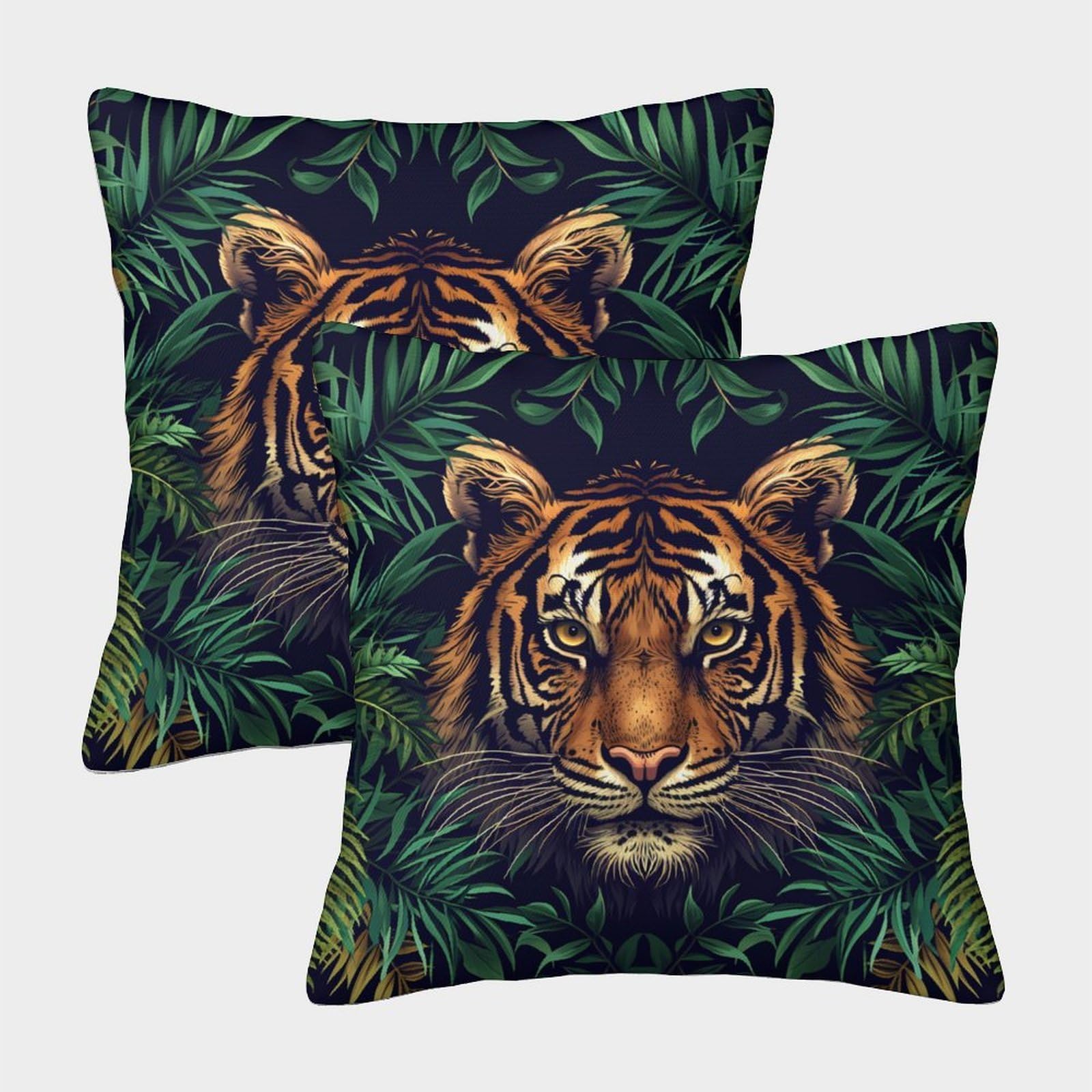 kaiyun 2 Pack Tiger - Green Jungle Pillow Case 45x45cm 3D Printing Cushion Cover,home Decoration Sofa Cushion