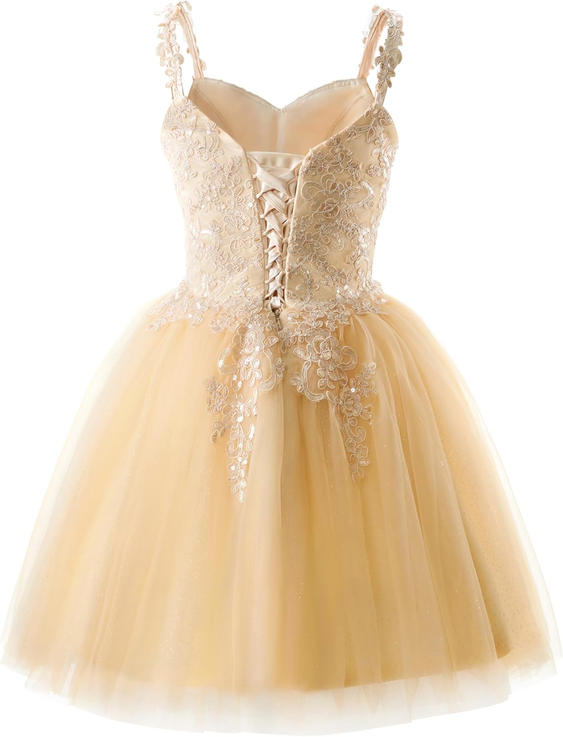 Fashionbride Women's Homecoming Dresses Short Spaghetti Straps Sparkly Lace Applique Short Prom Dresses 2024