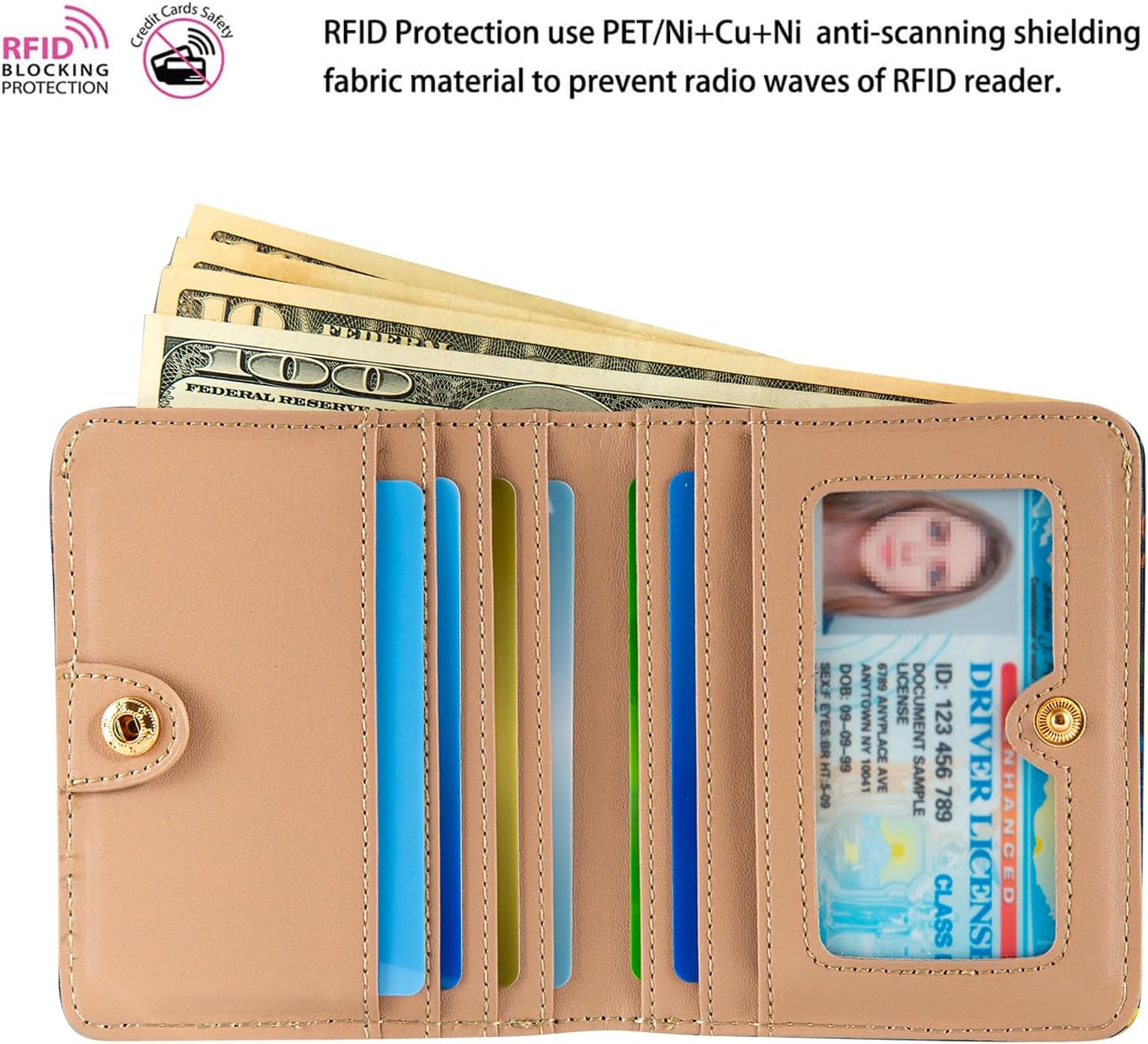 Wallet Women Small Cute,Slim Bifold Credit Card Holder, Compact RFID Blocking Cash Wallet,Billfolds Thin Leather Zipper Pocket,Mini Wallet for Ladies Teen Girls Travel (Leopard print) image 4