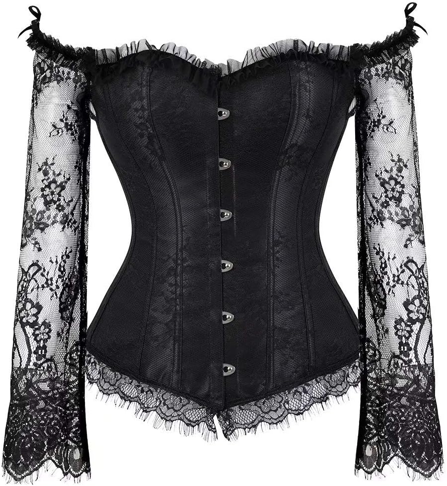 Corset Tops for Women with Sleeves Bustier Tank Overlay Lace Floral Sexy Costumes