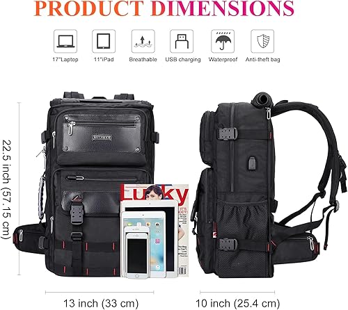 Miniatura 5 de WITZMAN Mochila de viaje de mano para hombre, convertible, grande, de nailon, para portátil de 17 pulgadas, aprobada por aerolíneas, Negro -,