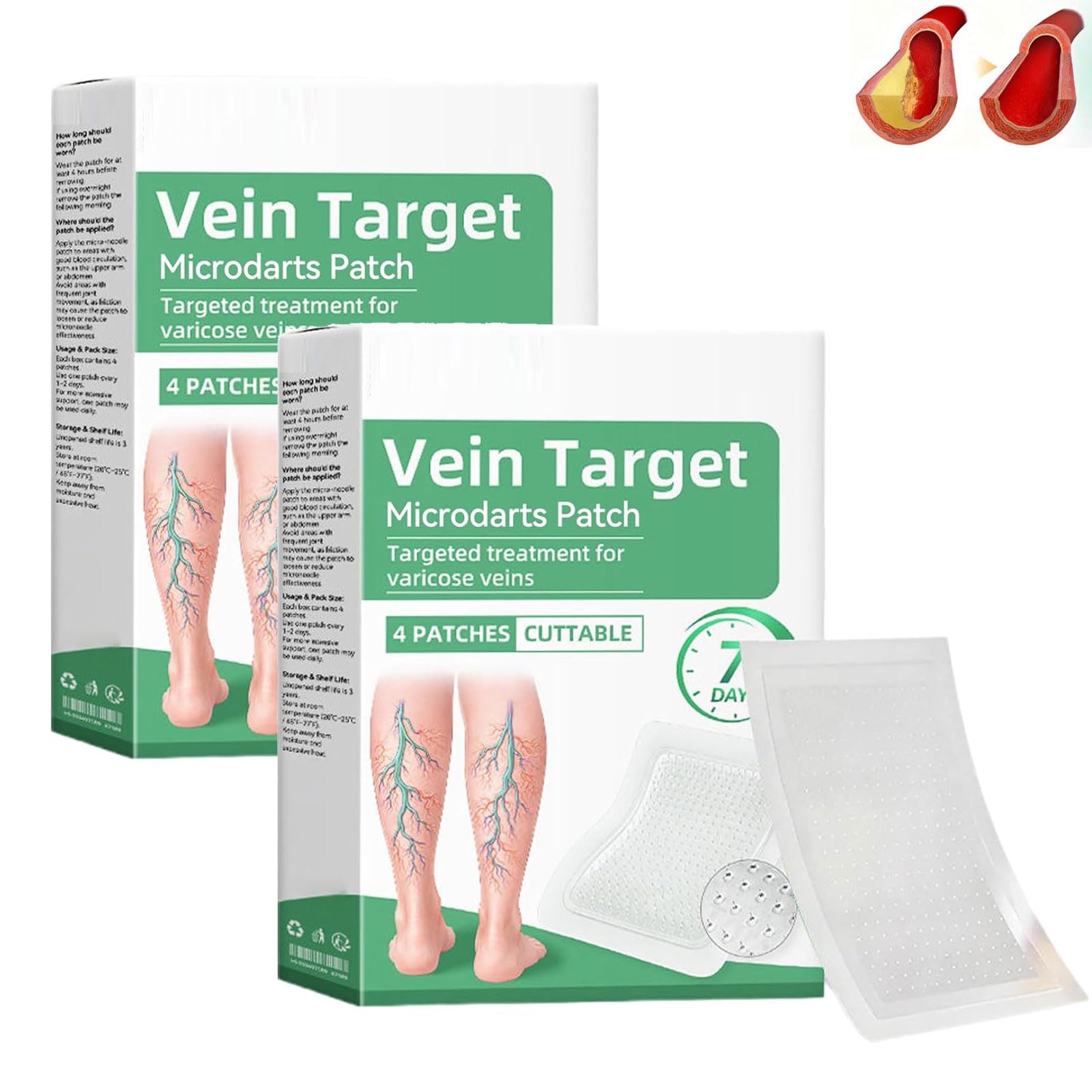 12 Unidades Target parche avanzado con para varices Parche con Microagujas para Venas Varicosas, Tratamiento Natural para Piernas, Apto para Todo Tipo de Piel (8PC+Verde)
