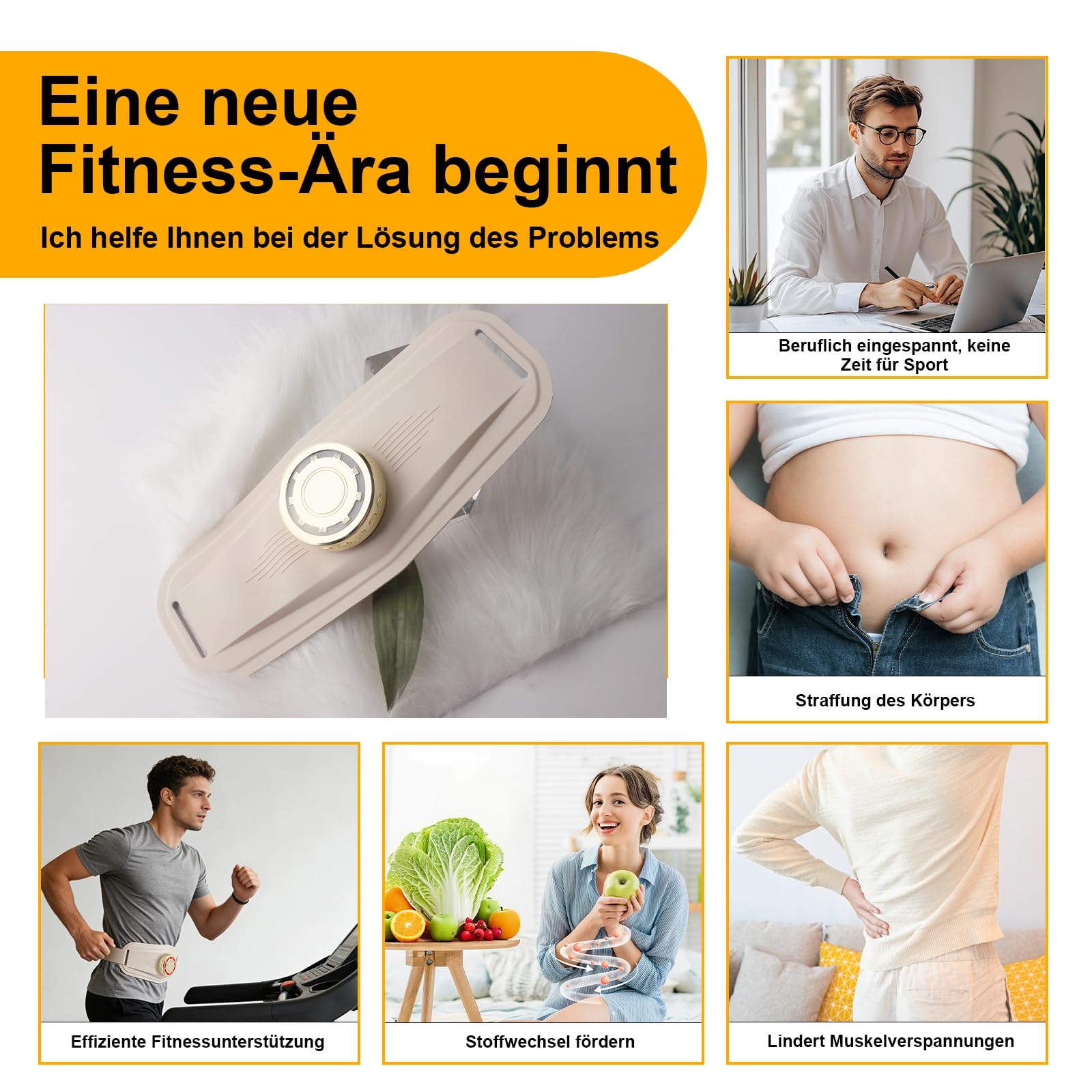 Ms.W EMS-Massagegürtel, Bauchmuskelstimulator und Muskelaufbau-Trainer mit 4 Modi, Mehreren Intensitätsstufen, Wärmekompresse und Farblicht, für Männer und Frauen