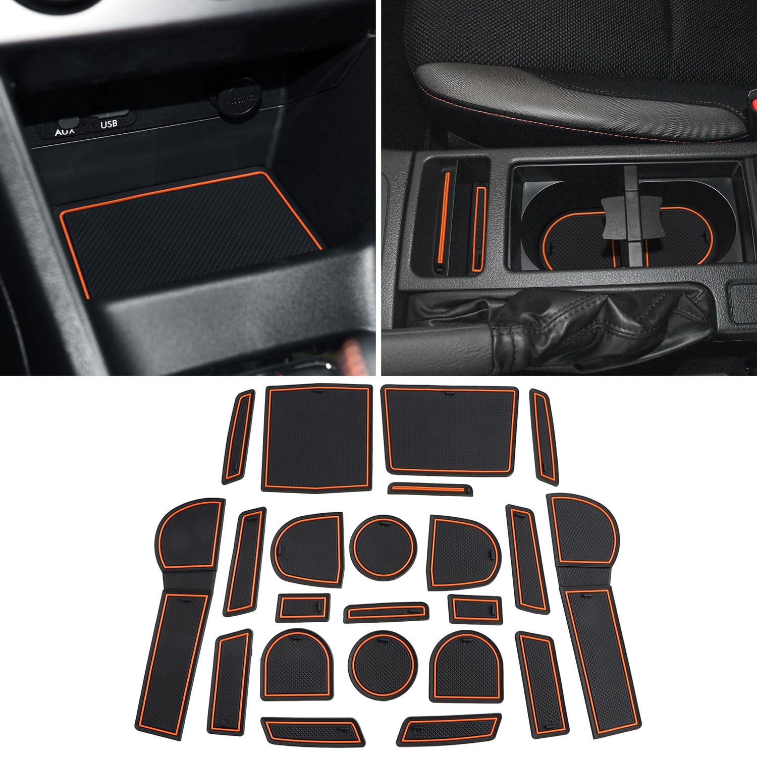Doublures pour porte-gobelet Subaru Crosstrek tapis antidérapants étanches console orange